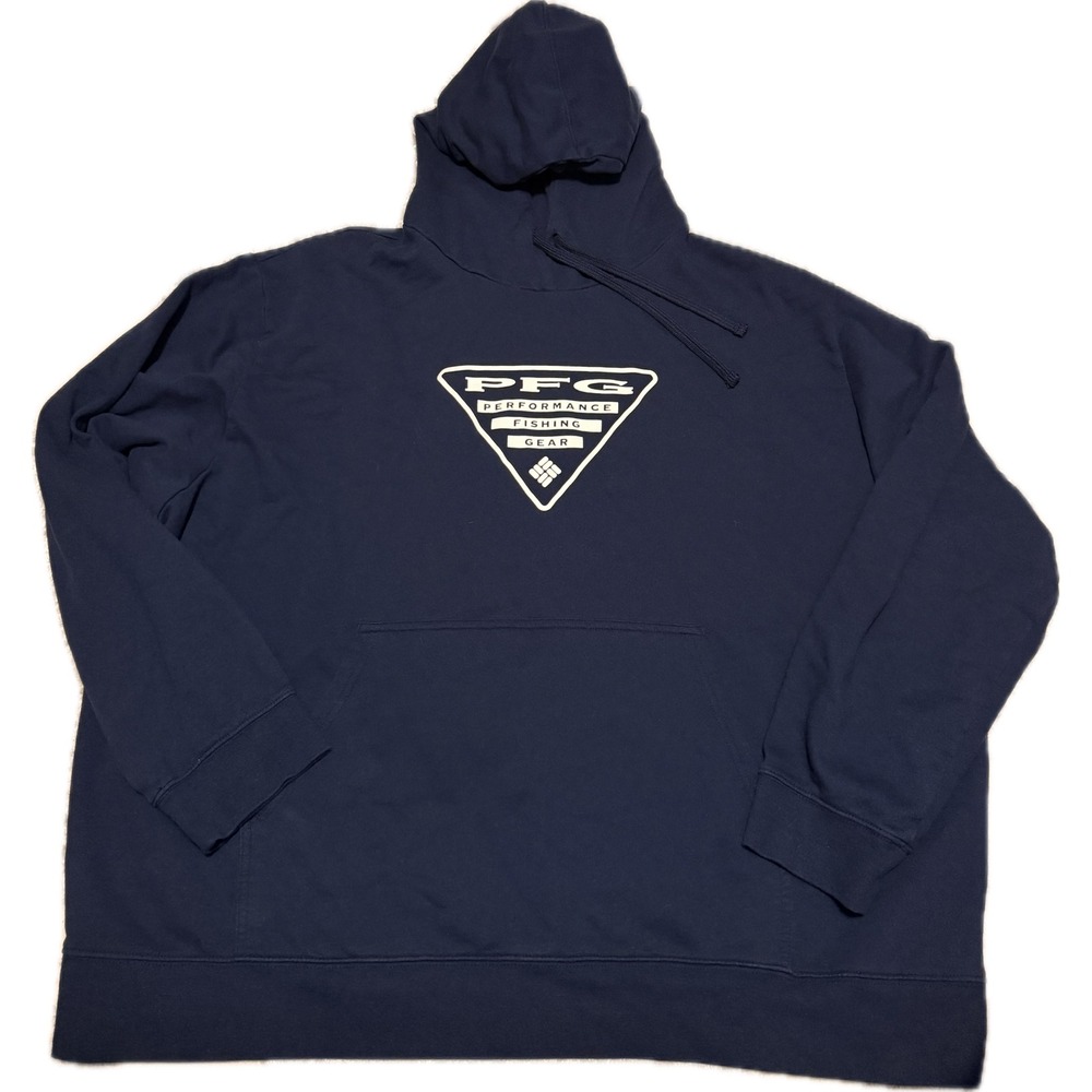Columbia PFG Mens 4X Navy Blue Performance Fishing Gear Logo Hoodie Sweatshirt